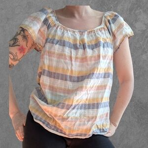 St. John's Bay Striped Linen Blend Off The Shoulder Blouse Size M